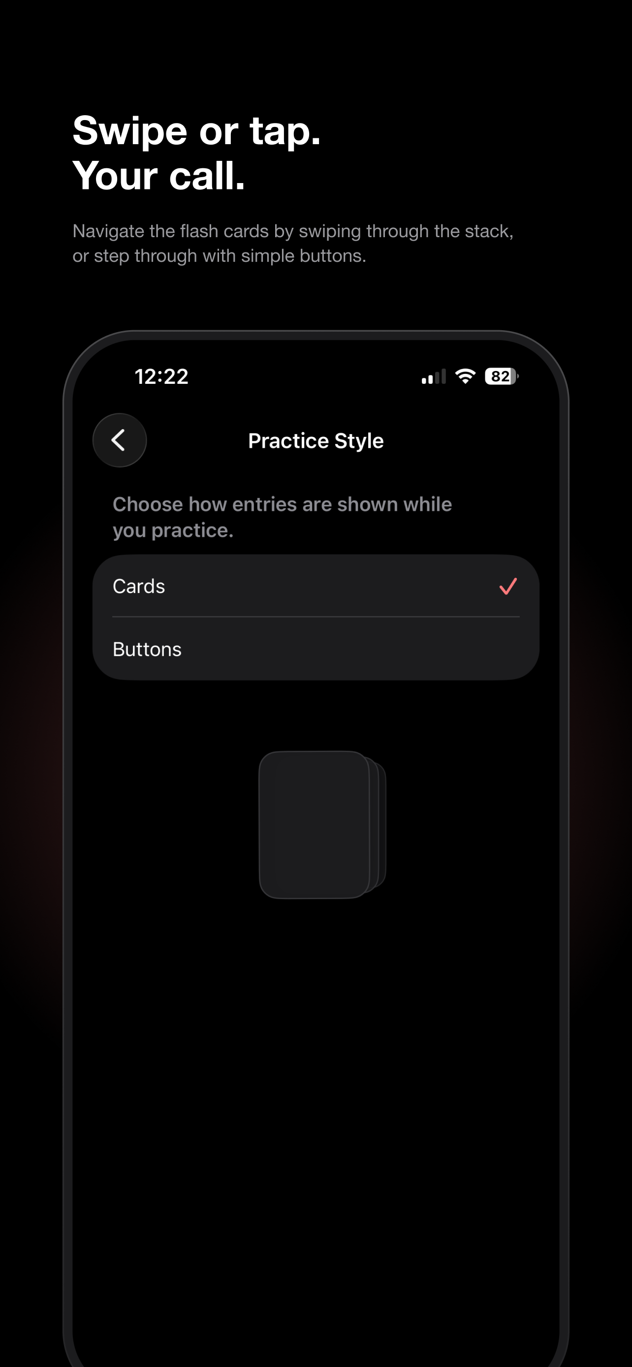 Practice Style settings, choosing between Cards and Buttons