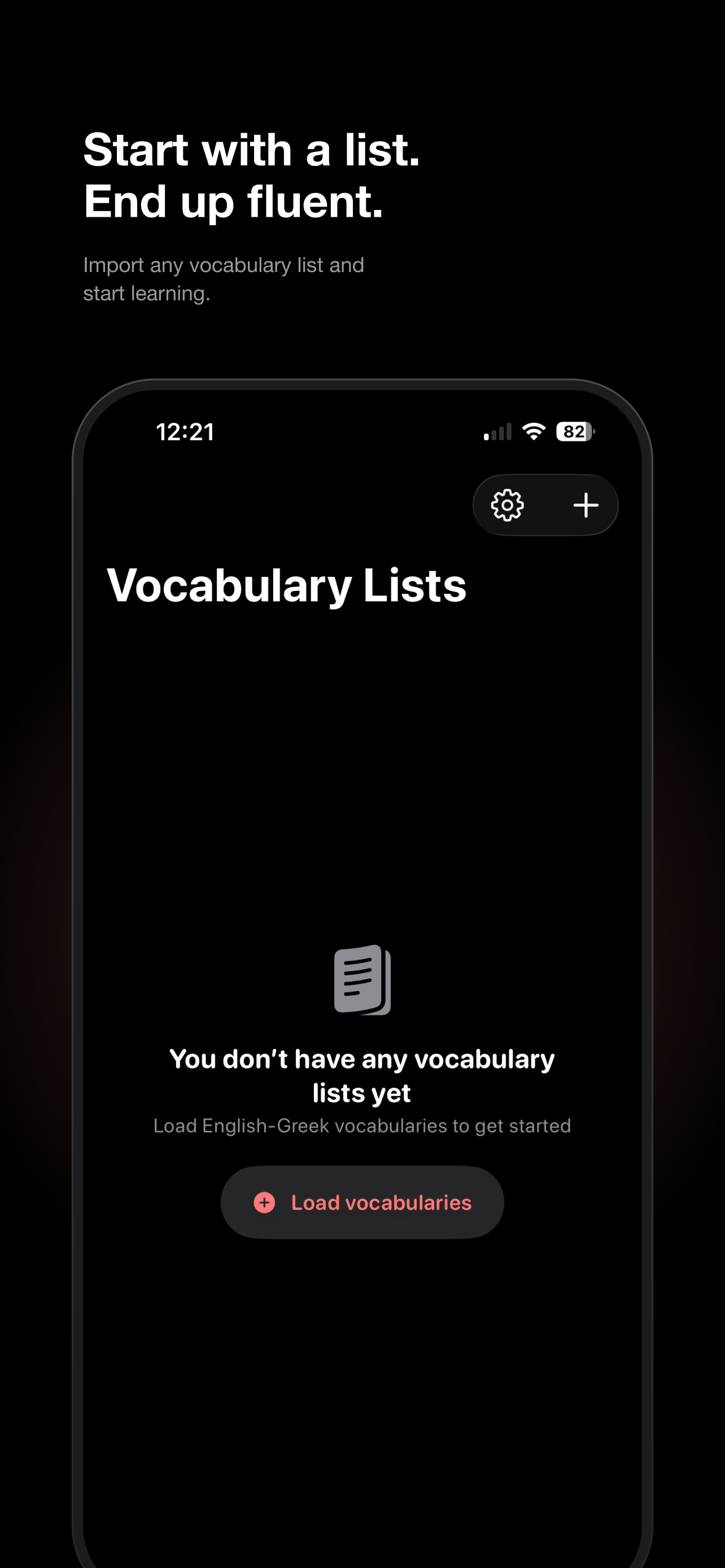Empty state with a Load vocabularies button to get started